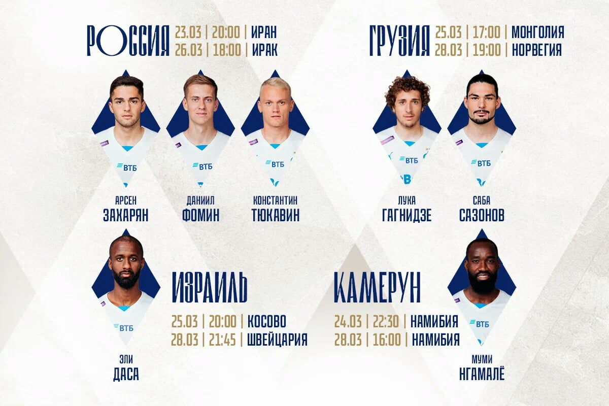 Dynamo Moscow news | March internationals' schedule with Dynamo players' participation. Dynamo official website.